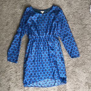 JCrew blue/red medallion pattern long sleeve dress